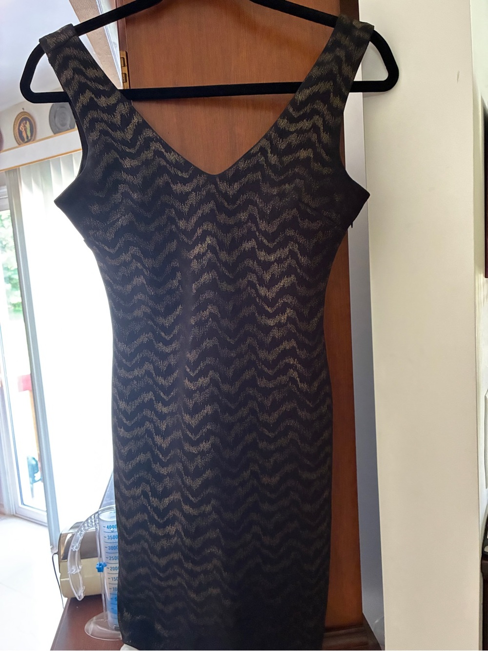 Aqua Black and Gold V-Neck MiniSheath Dress